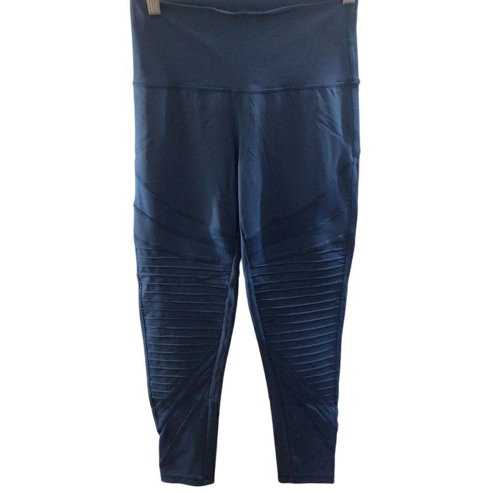 Woman's Aerie Blue Ribbed Design Mid Rise Leggings Size Medium
